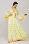 Buy_Gopi Vaid_Yellow Viscose Embroidered And Printed Thread Navya Victorian Skirt & Blouse Set _at_Aza_Fashions