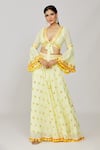 Buy_Gopi Vaid_Yellow Viscose Embroidered And Printed Thread Navya Victorian Skirt & Blouse Set _Online_at_Aza_Fashions