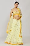 Buy_Gopi Vaid_Yellow Skirt Georgette Embroidered And Printed Thread Round Priti Victorian Set _at_Aza_Fashions