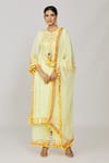 Buy_Gopi Vaid_Yellow Viscose, Linen, Chiffon, Satin Fringe, Embroidery, Kurta Palazzo Set _at_Aza_Fashions