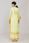 Gopi Vaid_Yellow Viscose, Linen, Chiffon, Satin Fringe, Embroidery, Kurta Palazzo Set _Online_at_Aza_Fashions