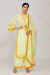Shop_Gopi Vaid_Yellow Viscose, Linen, Chiffon, Satin Fringe, Embroidery, Kurta Palazzo Set _at_Aza_Fashions