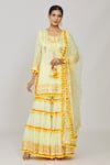 Buy_Gopi Vaid_Yellow Viscose, Cotton Satin, Net Fringe, Embroidery, Maahika Kurta Sharara Set _at_Aza_Fashions