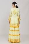Gopi Vaid_Yellow Viscose, Cotton Satin, Net Fringe, Embroidery, Maahika Kurta Sharara Set _Online_at_Aza_Fashions