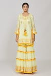 Buy_Gopi Vaid_Yellow Viscose, Cotton Satin, Net Fringe, Embroidery, Maahika Kurta Sharara Set _Online_at_Aza_Fashions
