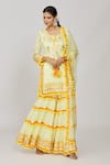 Shop_Gopi Vaid_Yellow Viscose, Cotton Satin, Net Fringe, Embroidery, Maahika Kurta Sharara Set _at_Aza_Fashions