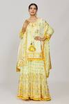 Buy_Gopi Vaid_Yellow Kurta Viscose Embroidered Thread Friya Mirror Sharara Set  _at_Aza_Fashions