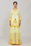 Shop_Gopi Vaid_Yellow Kurta Viscose Embroidered Thread Friya Mirror Sharara Set  _at_Aza_Fashions