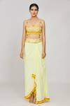 Buy_Gopi Vaid_Yellow Cape Organza Embroidered Thread Cape Open Ishita Draped Skirt Set _Online_at_Aza_Fashions