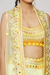 Shop_Gopi Vaid_Yellow Cape Organza Embroidered Thread Cape Open Ishita Draped Skirt Set _Online_at_Aza_Fashions