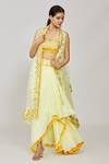 Shop_Gopi Vaid_Yellow Cape Organza Embroidered Thread Cape Open Ishita Draped Skirt Set _at_Aza_Fashions