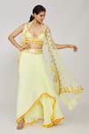 Shop_Gopi Vaid_Yellow Cape Organza Embroidered Thread Cape Open Triya Draped Skirt Set _Online_at_Aza_Fashions