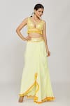 Buy_Gopi Vaid_Yellow Viscose Embroidered And Printed Thread Plunged V Blouse & Draped Skirt Set _Online_at_Aza_Fashions