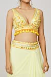 Shop_Gopi Vaid_Yellow Viscose Embroidered And Printed Thread Plunged V Blouse & Draped Skirt Set _Online_at_Aza_Fashions