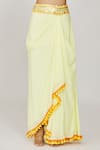 Gopi Vaid_Yellow Viscose Embroidered And Printed Thread Plunged V Blouse & Draped Skirt Set _at_Aza_Fashions