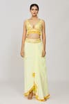 Shop_Gopi Vaid_Yellow Viscose Embroidered And Printed Thread Ruhi Blouse & Draped Skirt Set _at_Aza_Fashions