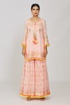 Buy_Gopi Vaid_Pink Viscose, Georgette, Organza Fringe, Foram Thread Kurta Sharara Set _Online_at_Aza_Fashions
