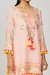 Shop_Gopi Vaid_Pink Viscose, Georgette, Organza Fringe, Foram Thread Kurta Sharara Set _Online_at_Aza_Fashions