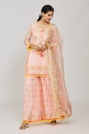 Shop_Gopi Vaid_Pink Viscose, Georgette, Organza Fringe, Foram Thread Kurta Sharara Set _at_Aza_Fashions