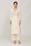 Shop Gopi Vaid Ivory Cotton, Organza Pom-poms, Fringe, Embroidery Round Kurta And Palazzo Set at Aza Fashions Shop_Gopi Vaid_Ivory Cotton, Organza Pom-poms, Fringe, Embroidery Round Kurta And Palazzo Set _at_Aza_Fashions