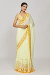 Buy_Gopi Vaid_Yellow Saree Chiffon Embroidered Srini Re-draped Tiered With Blouse  _at_Aza_Fashions