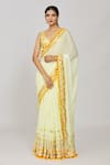 Shop_Gopi Vaid_Yellow Saree Chiffon Embroidered Srini Re-draped Tiered With Blouse  _at_Aza_Fashions