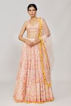 Buy_Gopi Vaid_Pink Lehenga Georgette Embroidery Mirror Halter Neck Ojasvi Set _at_Aza_Fashions