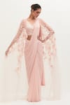 Buy_Mala and Kinnary_Pink Atlantis Saree Set With Embroidered Cape_at_Aza_Fashions