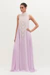 Buy_MALA AND KINNARY_Purple Georgette Embroidered Pearls High Neck Gown _at_Aza_Fashions