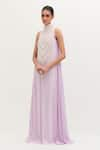 Buy_Mala and Kinnary_Purple Georgette Yoke Pearls Embroidered Gown_Online_at_Aza_Fashions