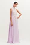 Shop_MALA AND KINNARY_Purple Georgette Embroidered Pearls High Neck Gown _Online_at_Aza_Fashions