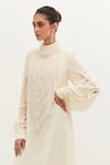 Mala and Kinnary_Ivory Georgette Yoke Embroidered Puffed Sleeve Gown_Online_at_Aza_Fashions