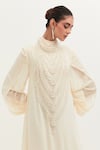 Buy_Mala and Kinnary_Ivory Georgette Yoke Embroidered Puffed Sleeve Gown_Online_at_Aza_Fashions