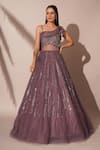 Buy_Chaashni by Maansi and Ketan_Purple Net Embroidery Sequins Asymmetric Jarkan Gown _at_Aza_Fashions