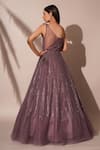 Shop_Chaashni by Maansi and Ketan_Purple Net Embroidery Sequins Asymmetric Jarkan Gown _at_Aza_Fashions