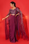 Buy_Chaashni By Maansi And Ketan_Purple Lycra Sequins V-neck Pre-draped Palazzo Saree With Embroidered Blouse_at_Aza_Fashions