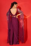 Shop_Chaashni By Maansi And Ketan_Purple Lycra Sequins V-neck Pre-draped Palazzo Saree With Embroidered Blouse_at_Aza_Fashions