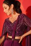 Chaashni By Maansi And Ketan_Purple Lycra Sequins V-neck Pre-draped Palazzo Saree With Embroidered Blouse_Online_at_Aza_Fashions