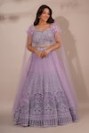 Buy_Chaashni by Maansi and Ketan_Purple Net Embroidery Sequin Sweetheart Neck Blouse Lehenga Set_at_Aza_Fashions