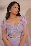 Shop_Chaashni by Maansi and Ketan_Purple Net Embroidery Sequin Sweetheart Neck Blouse Lehenga Set_Online_at_Aza_Fashions