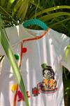 Shop Rage Attire-Sweta Saria White Cotton Pom-poms Rang De Krishna Embroidered Kurta With Dhoti at Aza Fashions Shop_Rage Attire-Sweta Saria_White Cotton Pom-poms Rang De Krishna Embroidered Kurta With Dhoti _at_Aza_Fashions