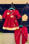 Buy Rage Attire-Sweta Saria Red Cotton Zari Hand Embroidered Angrakha Kurta With Tulip Pant at Aza Fashions Buy_Rage Attire-Sweta Saria_Red Cotton Zari Hand Embroidered Angrakha Kurta With Tulip Pant_at_Aza_Fashions