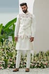 Buy_Amrit Dawani_Ivory Cotton Silk Embroidered Thread Floral Bundi Kurta Set _at_Aza_Fashions