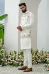 Buy_Amrit Dawani_Ivory Cotton Silk Embroidered Thread Floral Bundi Kurta Set_Online_at_Aza_Fashions
