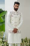 Shop_Amrit Dawani_Ivory Cotton Silk Embroidered Thread Floral Bundi Kurta Set_Online_at_Aza_Fashions