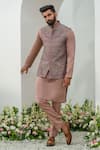 Shop_Amrit Dawani_Brown Bundi Raw Silk Embroidered Thread Blossom Kurta Set_Online_at_Aza_Fashions