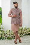 Buy_Amrit Dawani_Brown Bundi Raw Silk Embroidered Thread Blossom Kurta Set