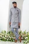 Buy_Amrit Dawani_Grey Bundi Staple Cotton Embroidered Thread Cutdana Embellished Kurta Set_at_Aza_Fashions