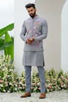 Buy_Amrit Dawani_Grey Bundi Polyester Handpainted Floral Kurta Set_at_Aza_Fashions