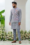 Amrit Dawani_Grey Bundi Polyester Handpainted Floral Kurta Set_Online_at_Aza_Fashions
